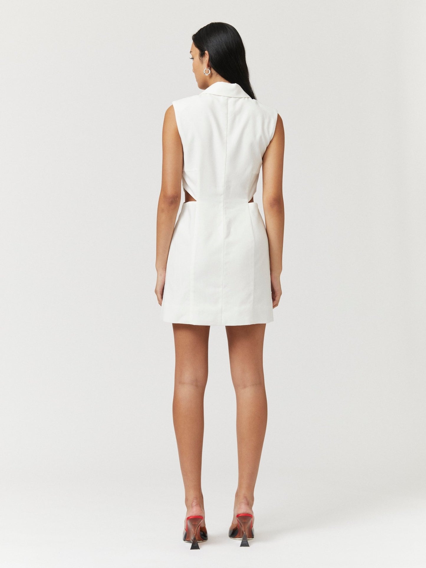 Skylar Panelled Mini Dress - White - Peggell