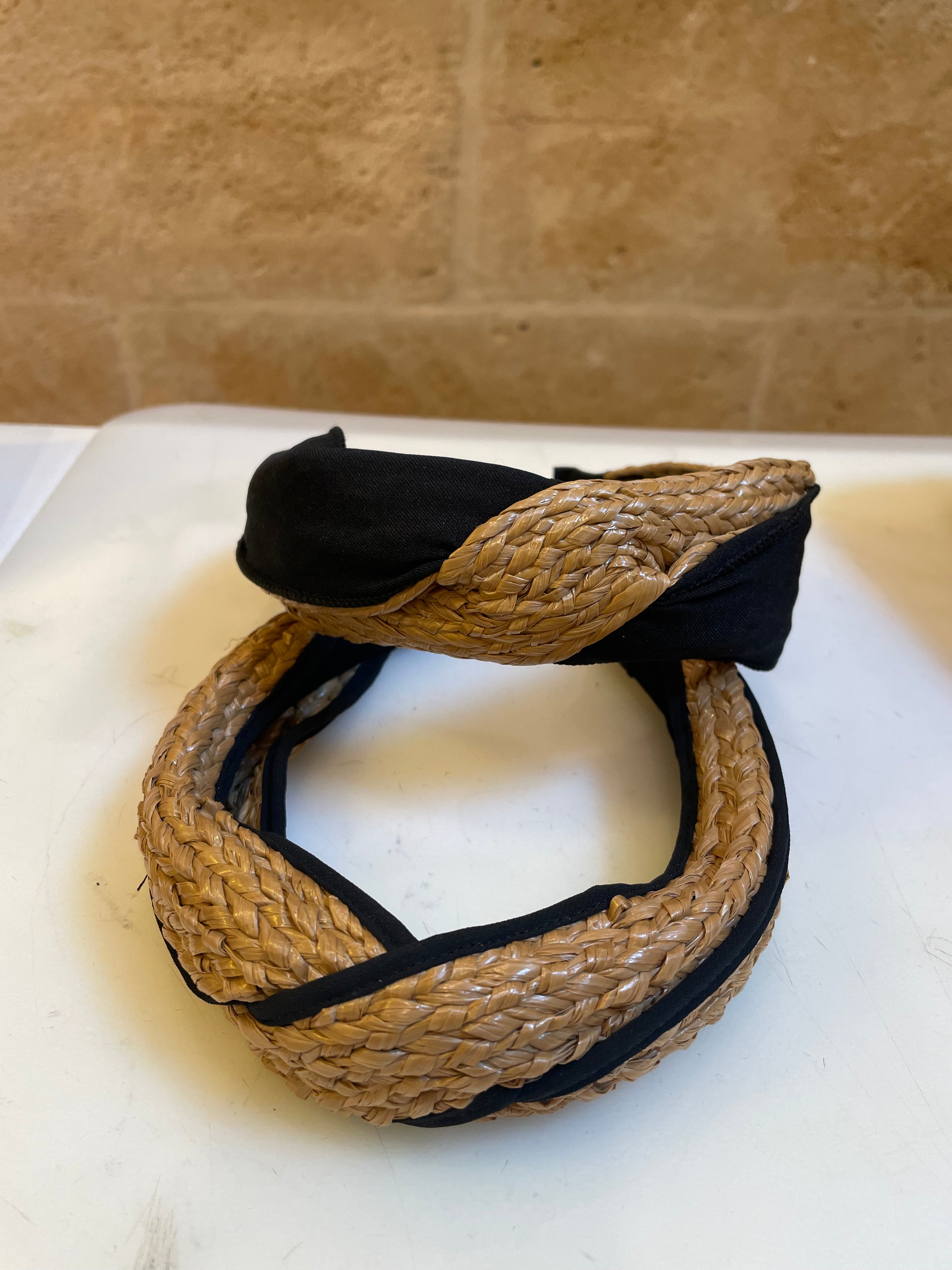 Hairband jute natural + black twisted