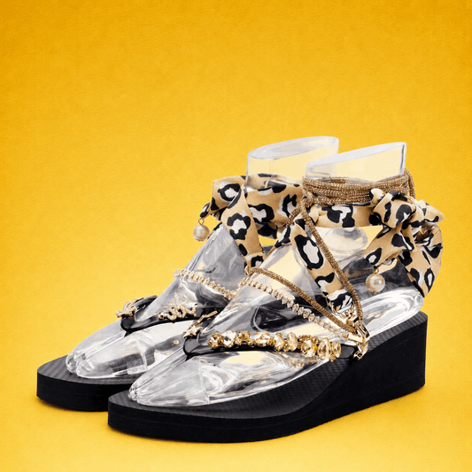 Black & Gold Leopard Wedge - Peggell Mallorca SL