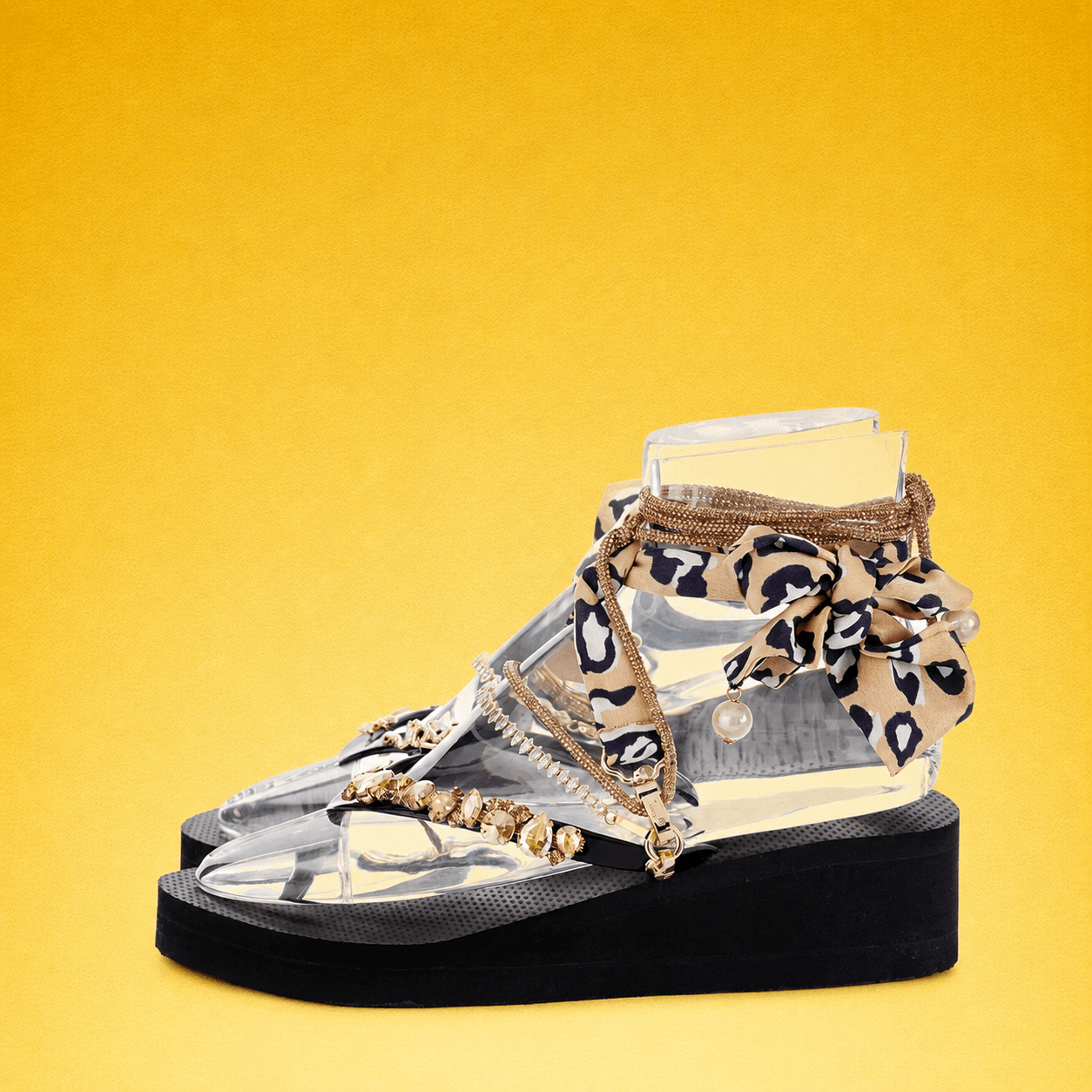 Black & Gold Leopard Wedge - Peggell Mallorca SL