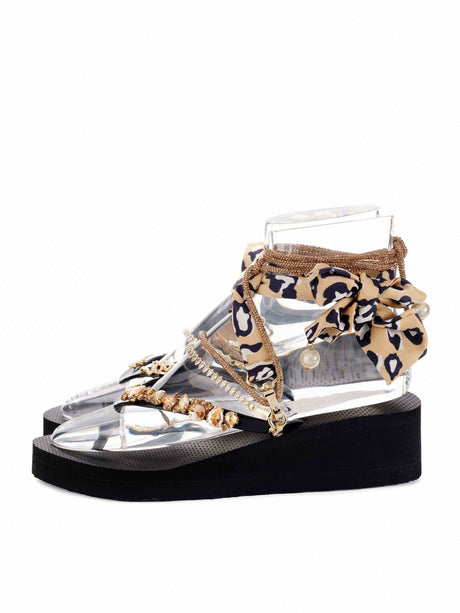 Black & Gold Leopard Wedge - Peggell Mallorca SL