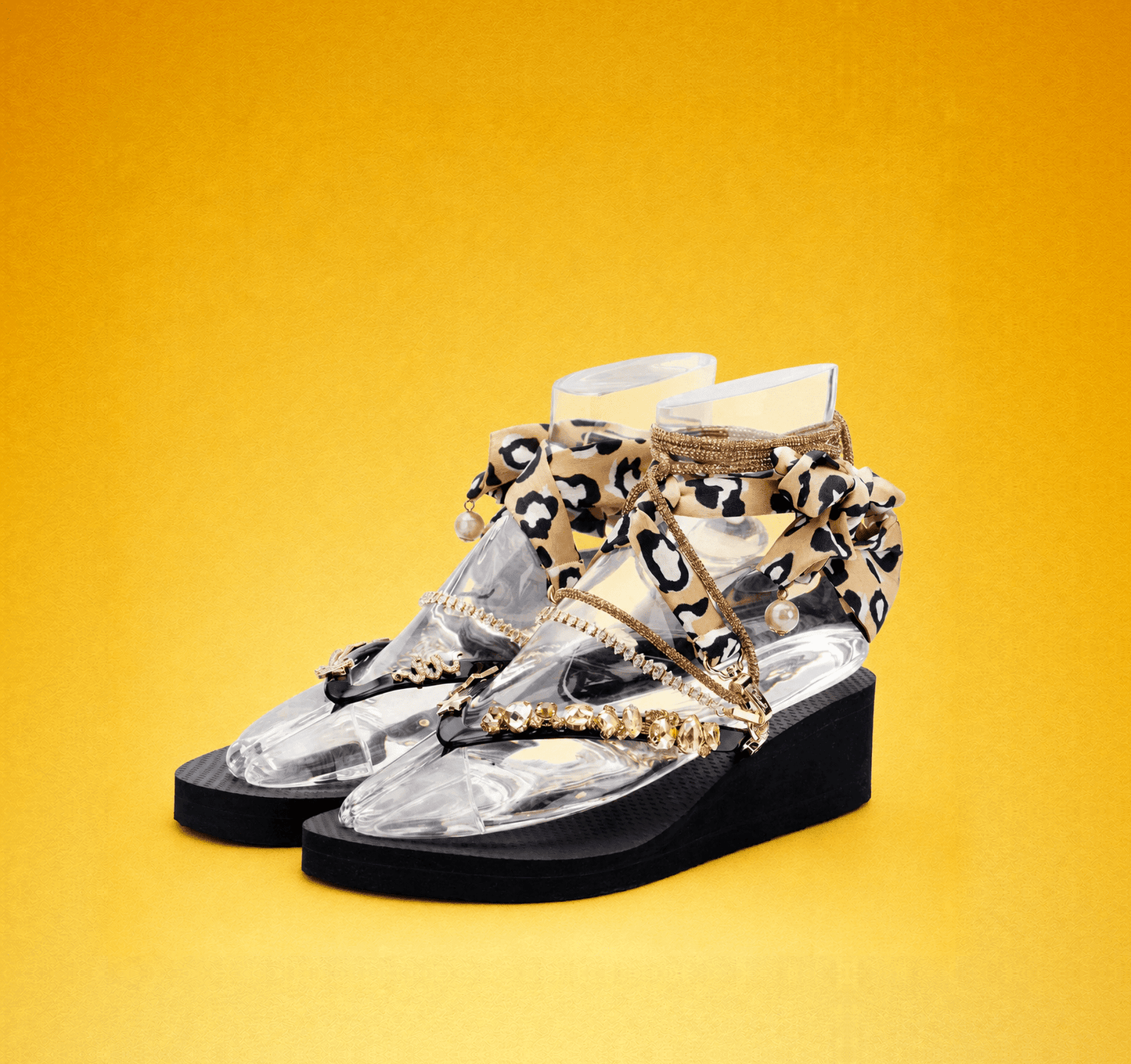 Black & Gold Leopard Wedge - Peggell Mallorca SL