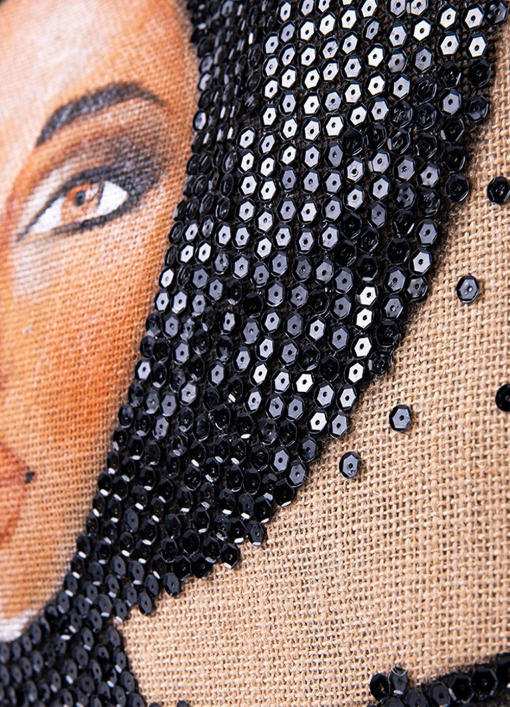 Black Sequin "Iman" Jute Bag by Mimimako - Peggell