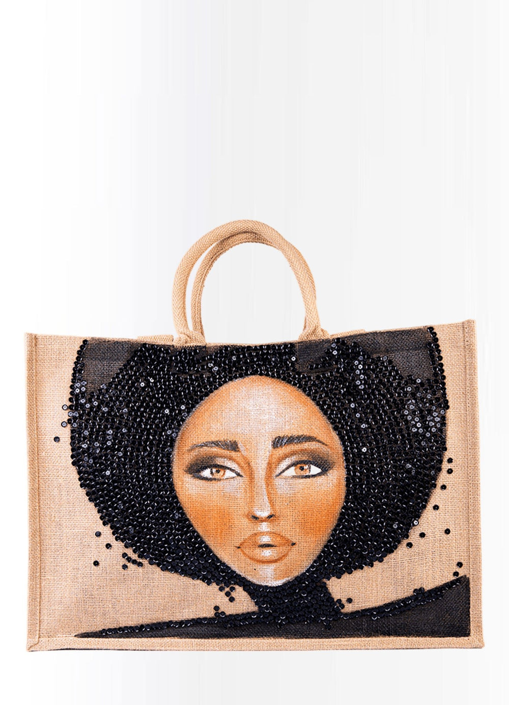 Black Sequin "Iman" Jute Bag by Mimimako - Peggell