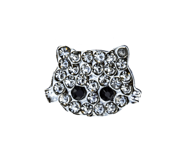 Cat small + crystals silver - Peggell Mallorca SL