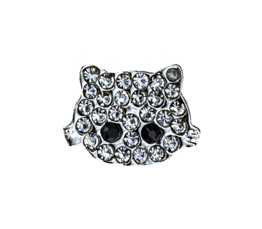 Cat small + crystals silver - Peggell Mallorca SL