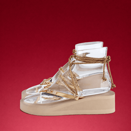 Gold Glitter Ribbon Wedge - Peggell Mallorca SL