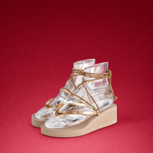 Gold Glitter Ribbon Wedge - Peggell Mallorca SL