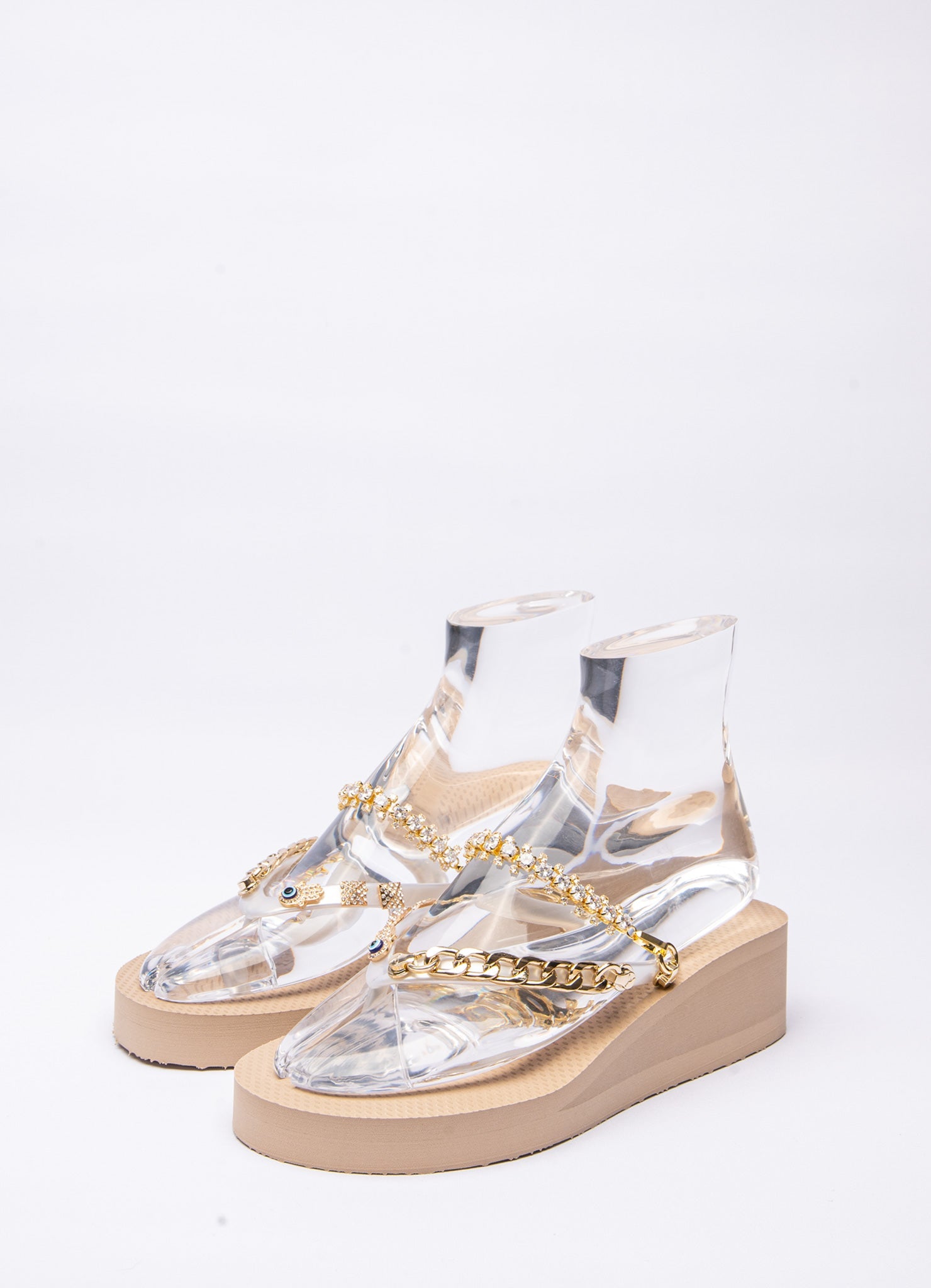 Gold glitterstrap wedge - Peggell