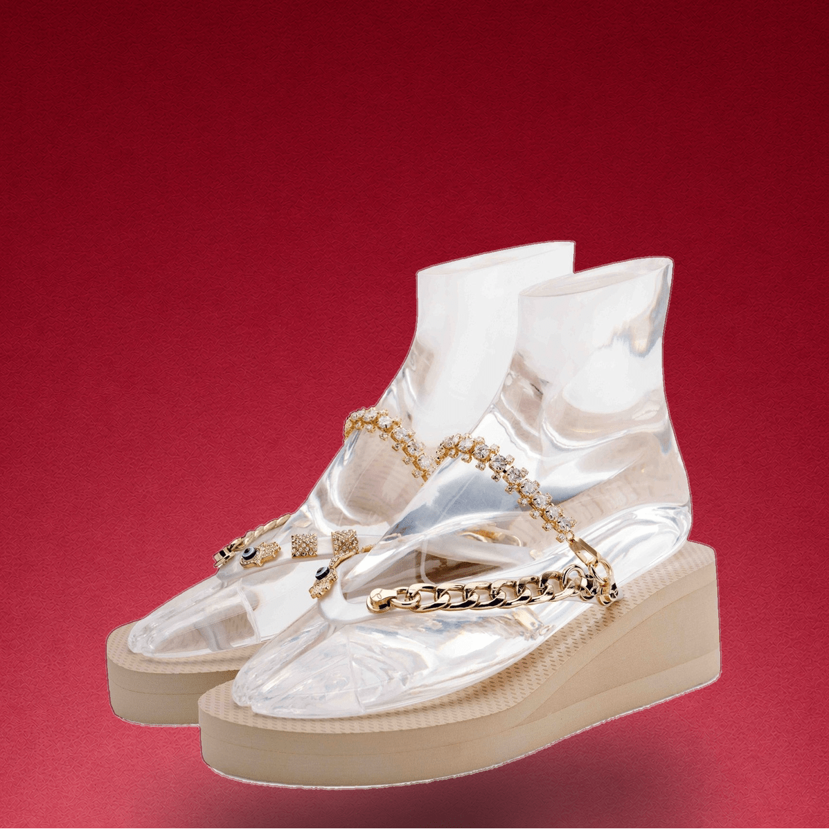 Gold Glitterstrap Wedge - Peggell Mallorca SL