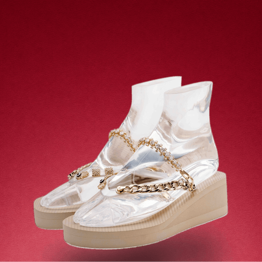 Gold Glitterstrap Wedge - Peggell Mallorca SL