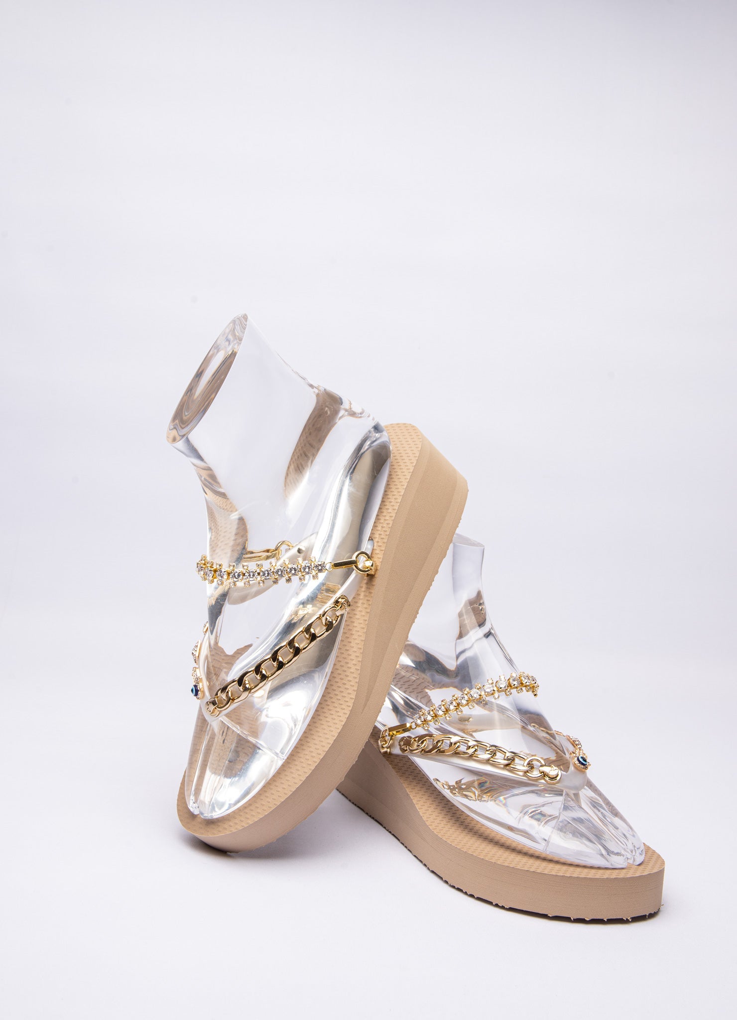 Gold glitterstrap wedge - Peggell