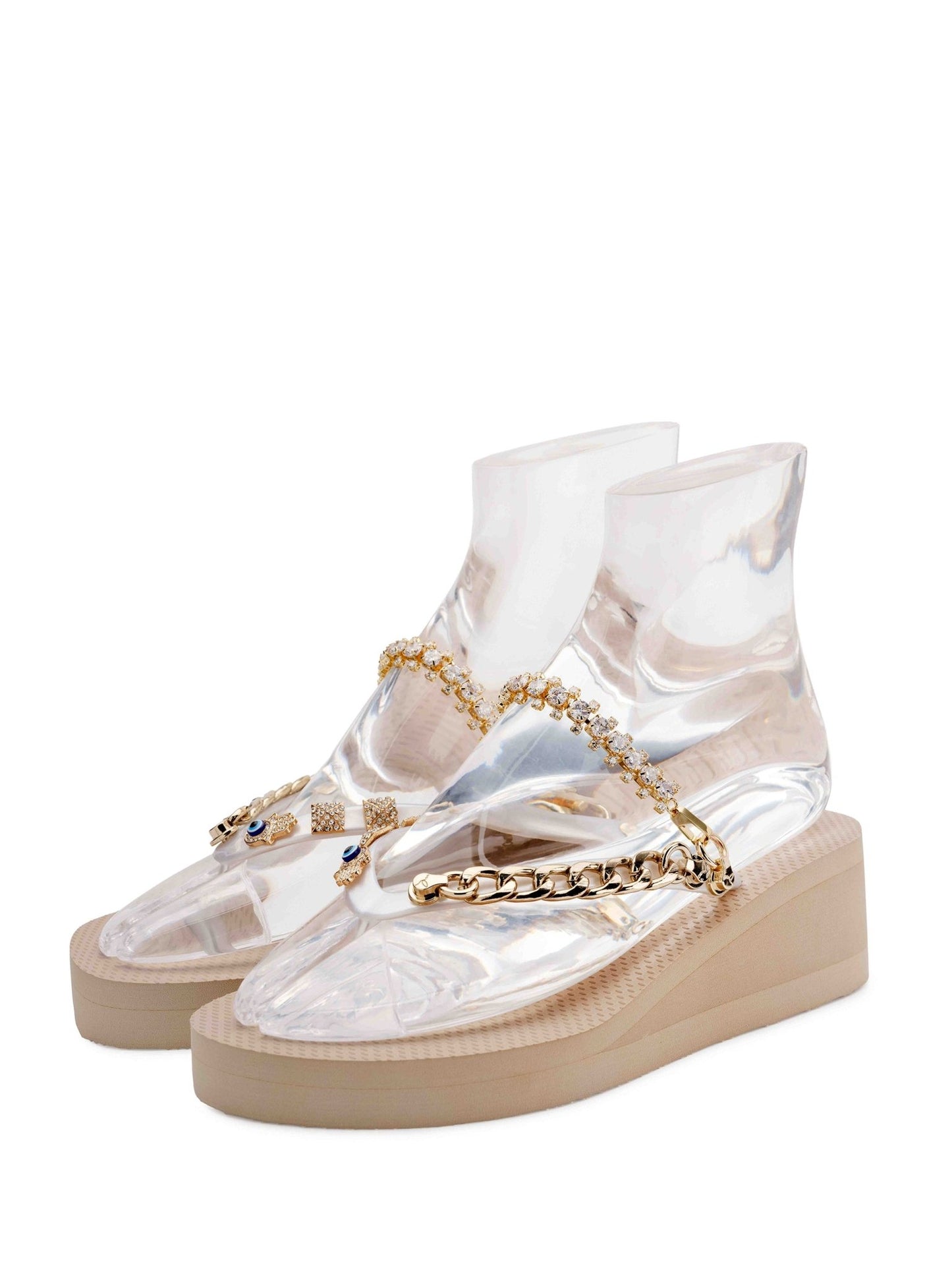 Gold Glitterstrap Wedge - Peggell Mallorca SL