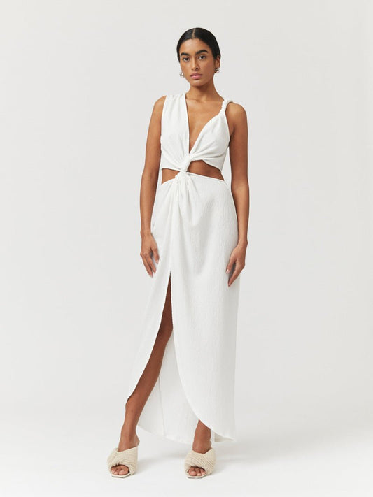 Jacqui Sleeveless Cross Over Midi Dress - White - Peggell