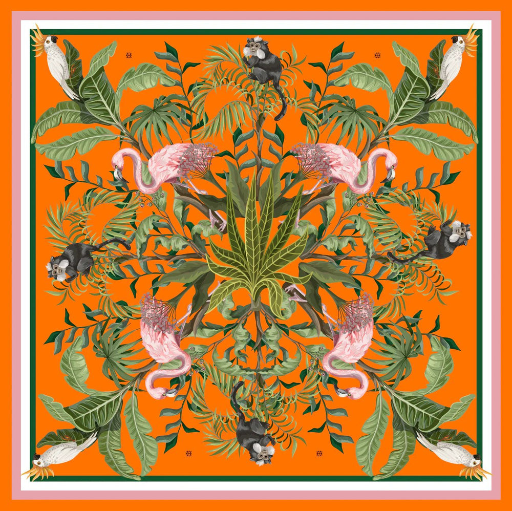 JUNGLE ANIMALS SHORT SILK TUNIC - ORANGE by Simone Bruns - Peggell Mallorca SL