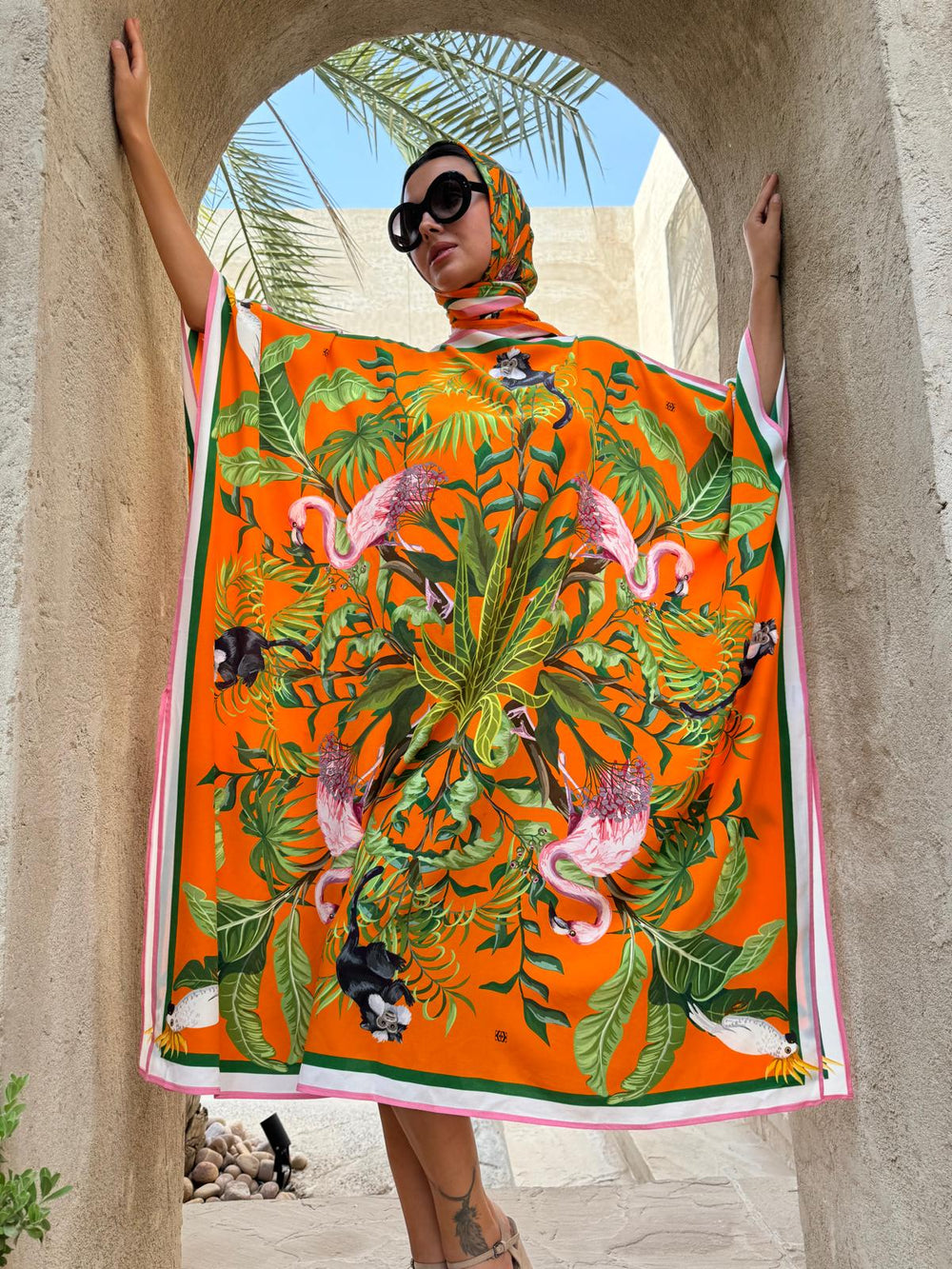 JUNGLE ANIMALS SHORT SILK TUNIC - ORANGE by Simone Bruns - Peggell Mallorca SL