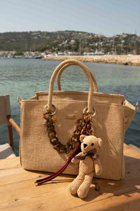 Jute Bag by Peggell with teddy bear chain charm - Peggell Mallorca SL