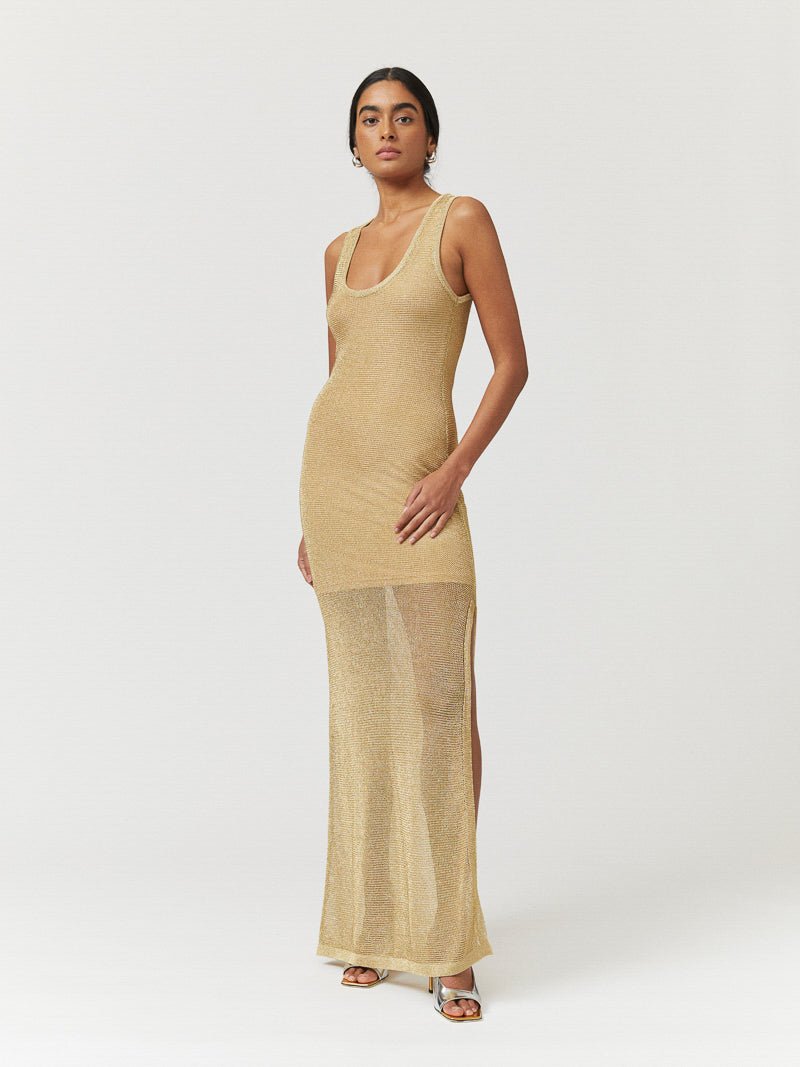 Leo Strappy Maxi Dress - Gold - Peggell