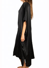 Palmtrees Mulberry Silk Kaftan Black - Peggell