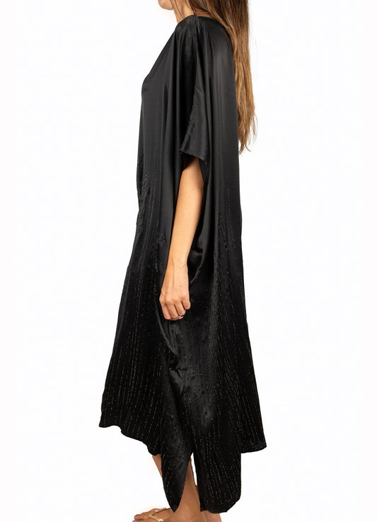 Palmtrees Mulberry Silk Kaftan Black - Peggell