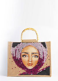 Pink Sequin "Iman" Small Jute Bag by Mimimako - Peggell