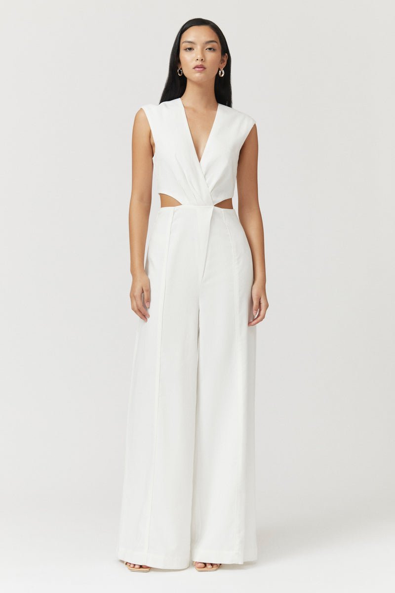 Skylar Cut Out Jumpsuit White - Peggell