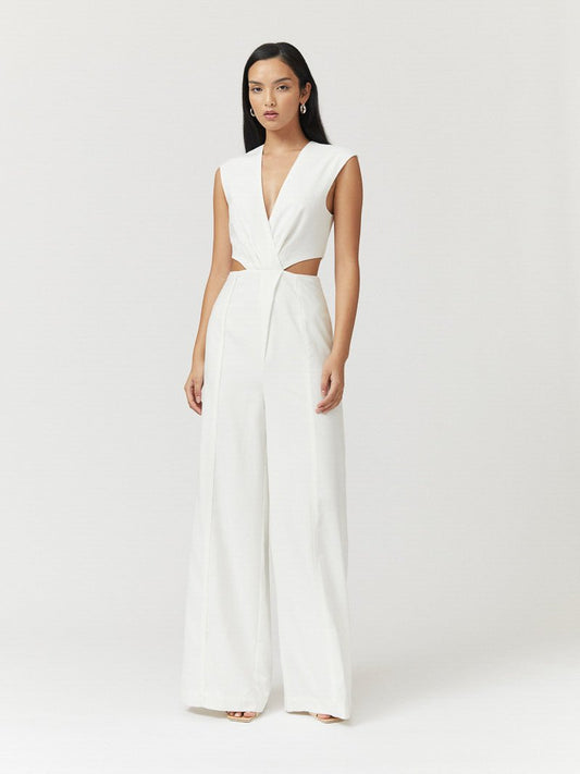 Skylar Cut Out Jumpsuit White - Peggell