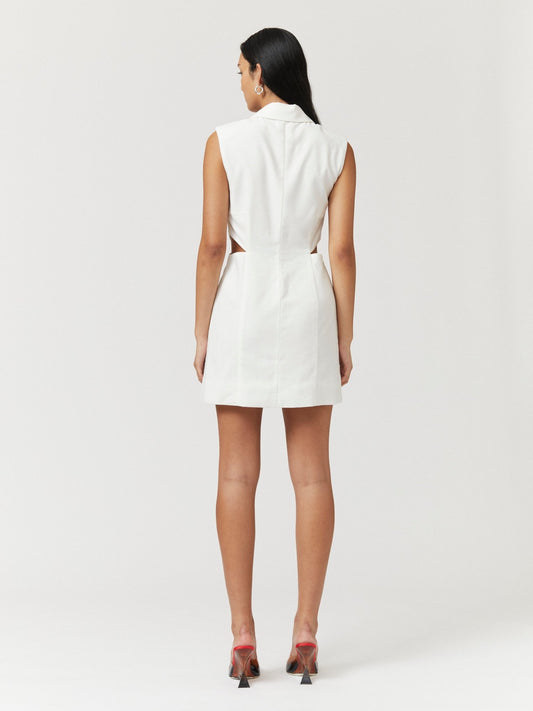 Skylar Panelled Mini Dress - White - Peggell