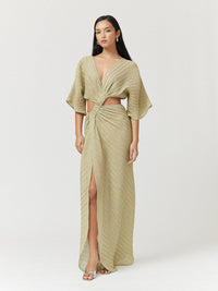 Stevie Cross Over Midi Dress - Gold - Peggell