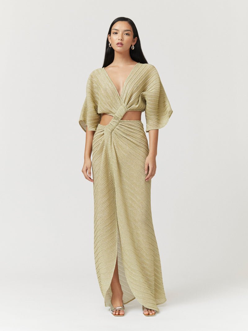 Stevie Cross Over Midi Dress - Gold - Peggell