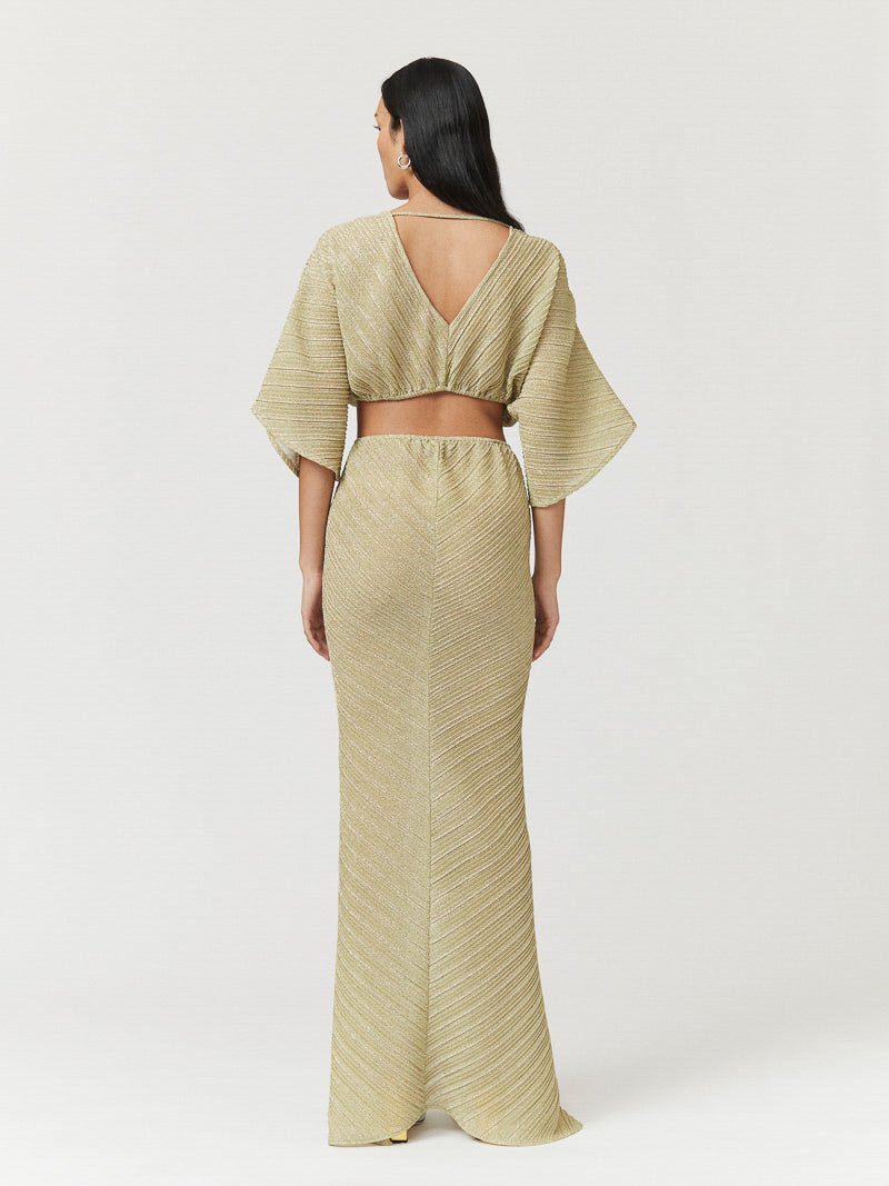 Stevie Cross Over Midi Dress - Gold - Peggell