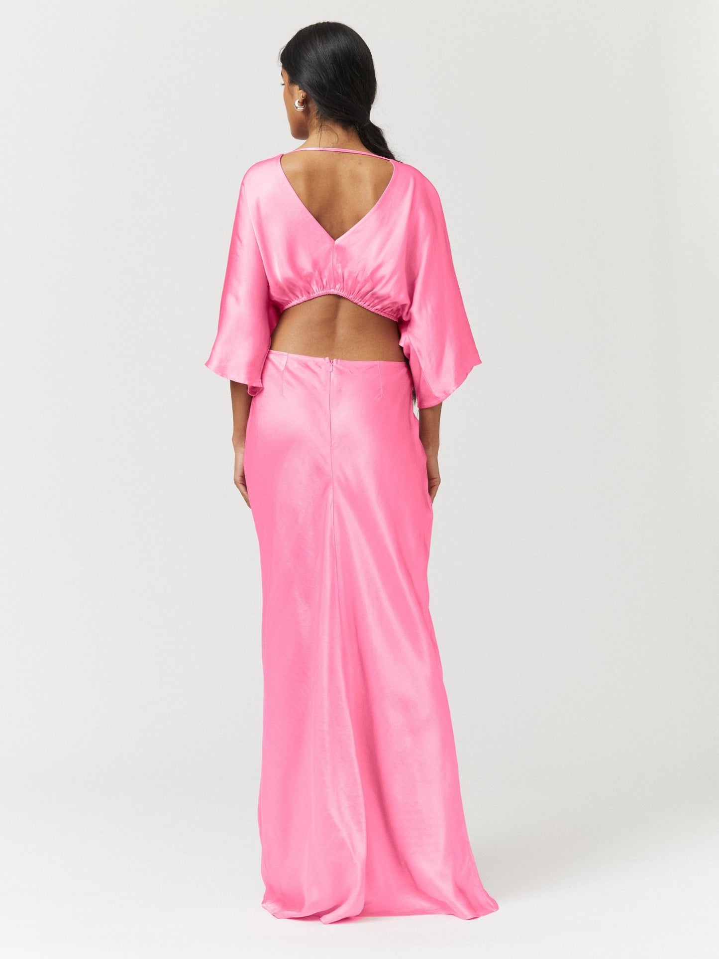 Tate Rouched Crossover Midi Dress - Pink - Peggell