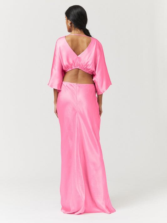 Tate Rouched Crossover Midi Dress - Pink - Peggell