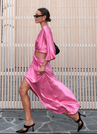 Tate Rouched Crossover Midi Dress Pink - Peggell Mallorca SL