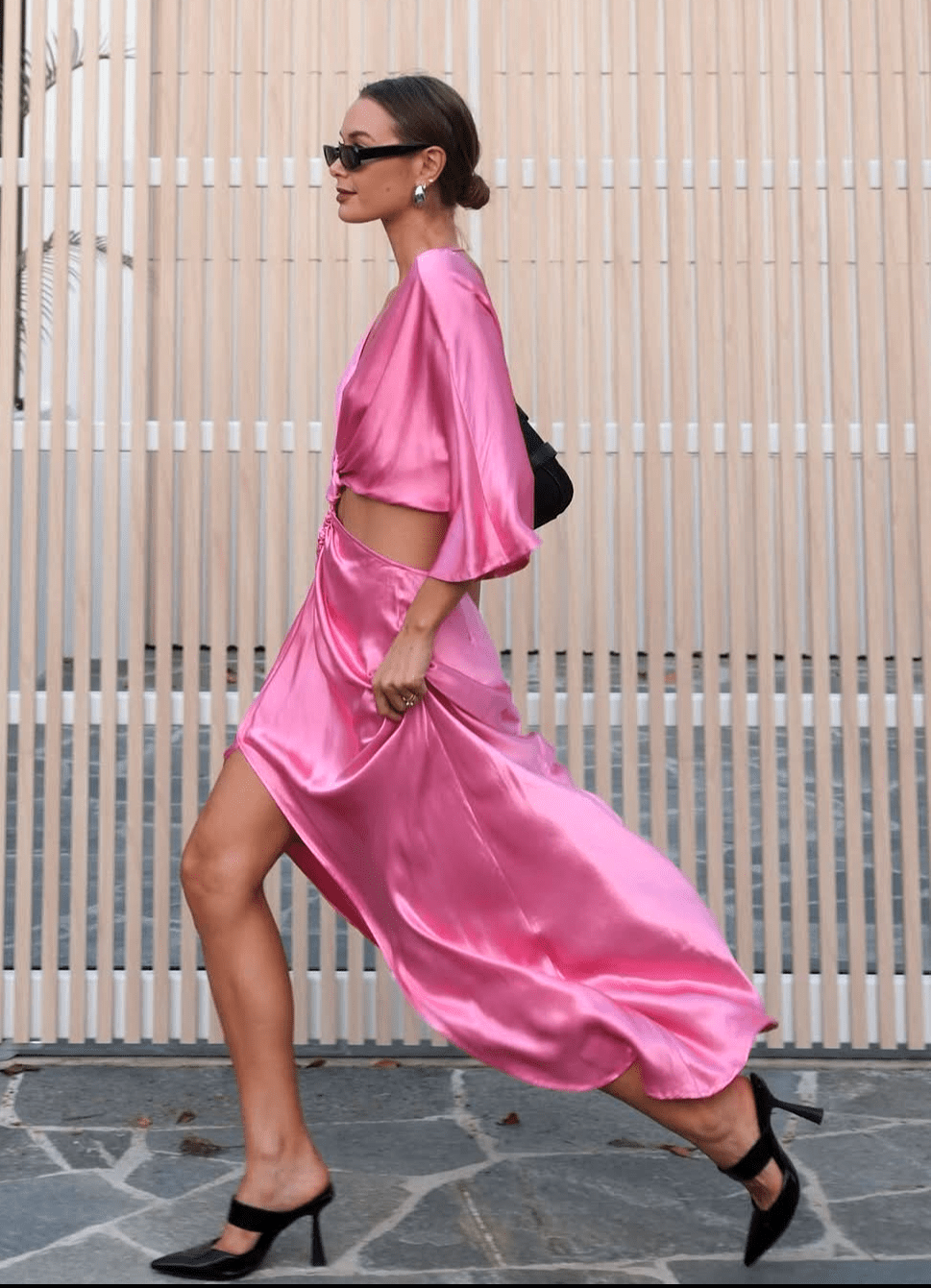 Tate Rouched Crossover Midi Dress Pink - Peggell Mallorca SL