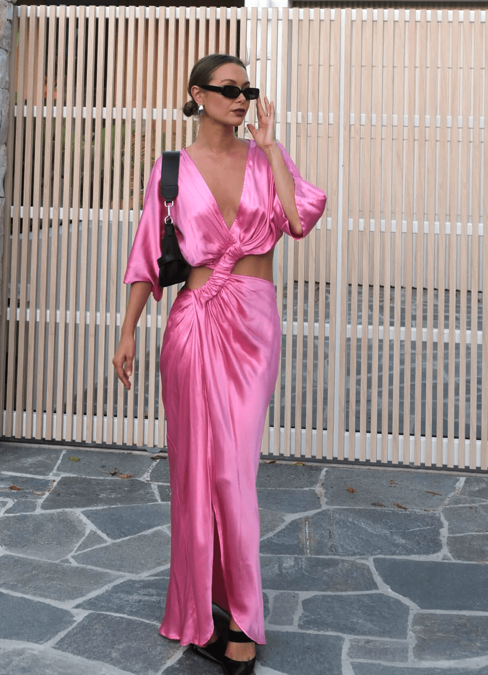 Tate Rouched Crossover Midi Dress Pink - Peggell Mallorca SL