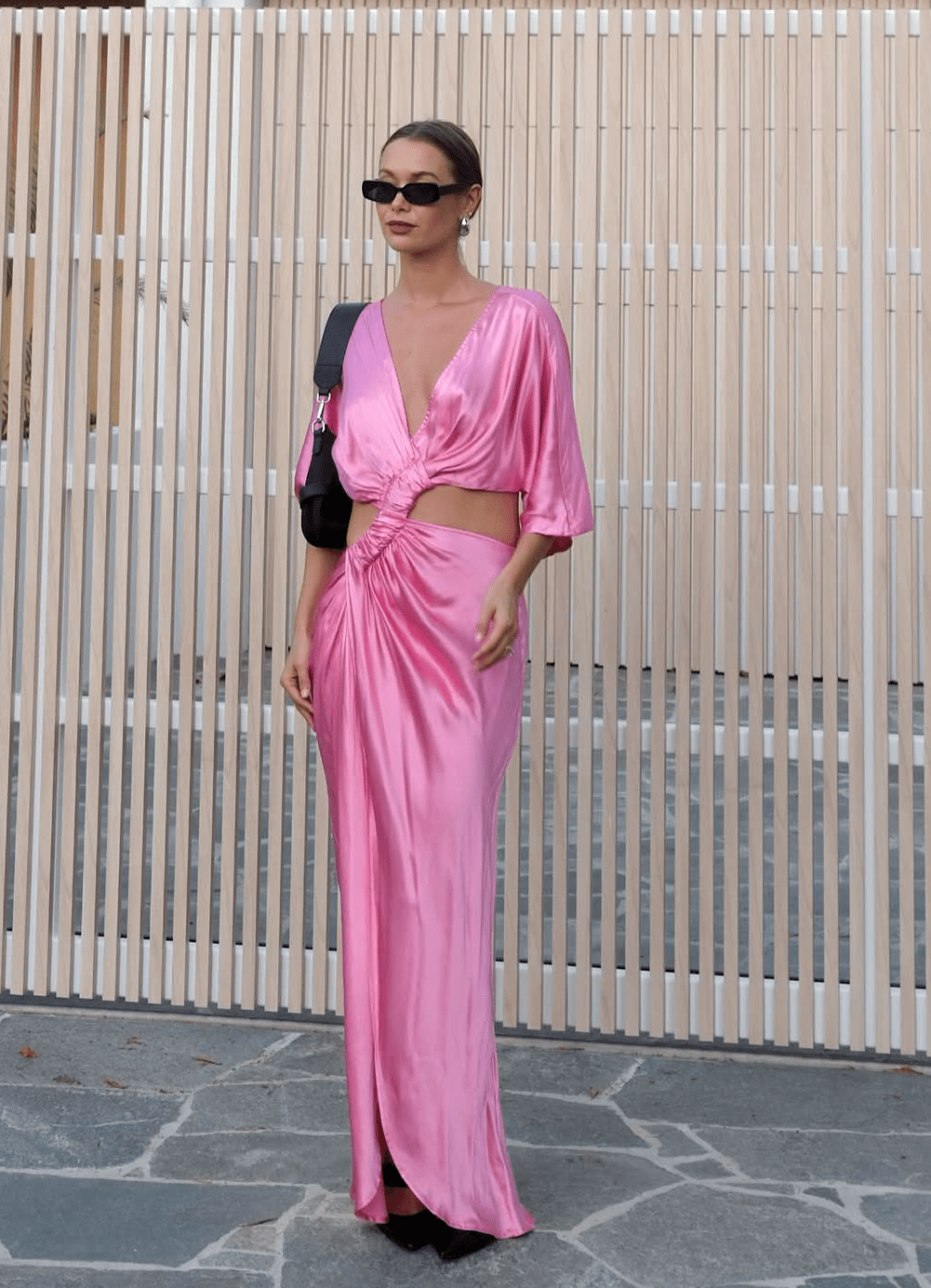 Tate Rouched Crossover Midi Dress Pink - Peggell Mallorca SL