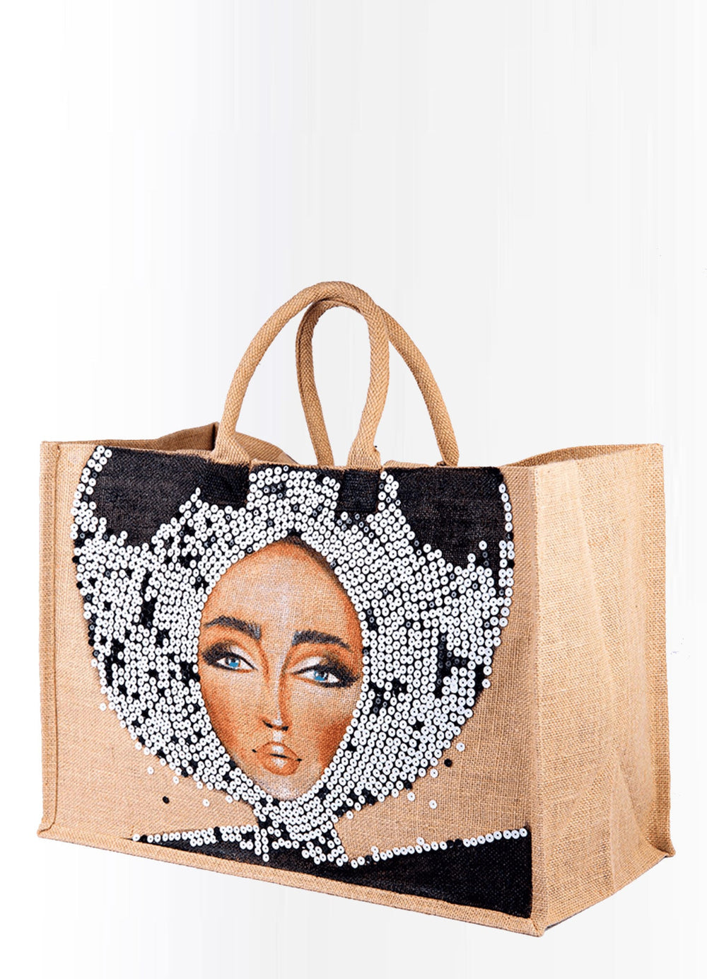 White Sequin "Iman" Jute Bag by Mimimako - Peggell