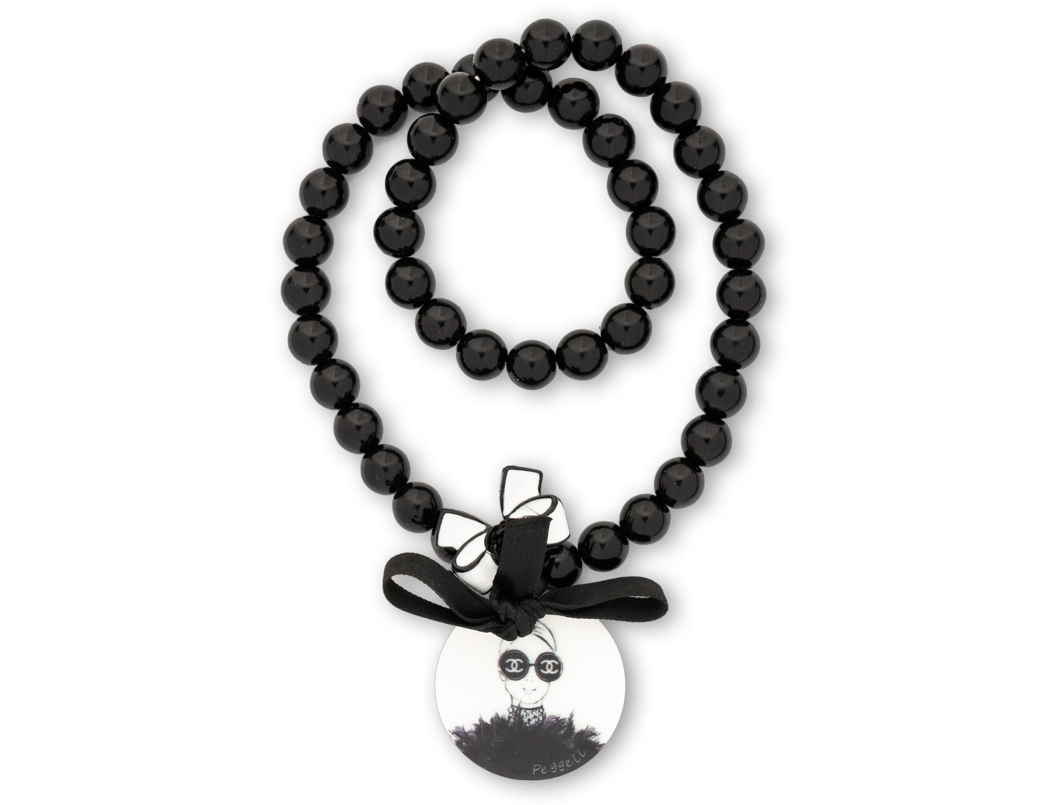 Black pearl bracelet coco & white bow - Peggell