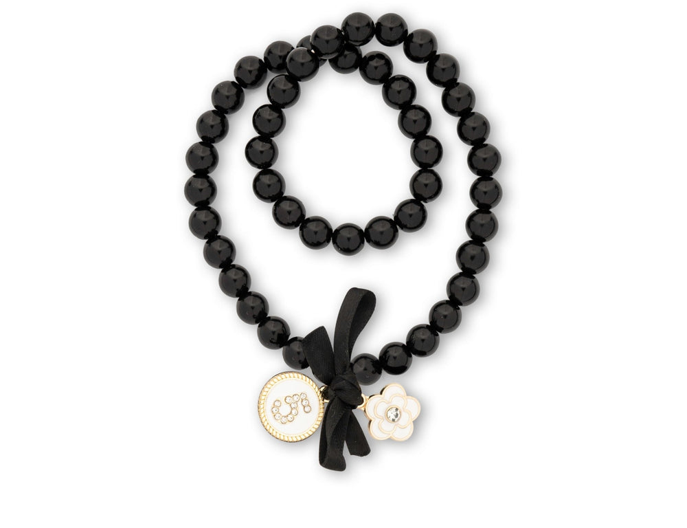 Black pearl bracelet white nr5 & flower - Peggell