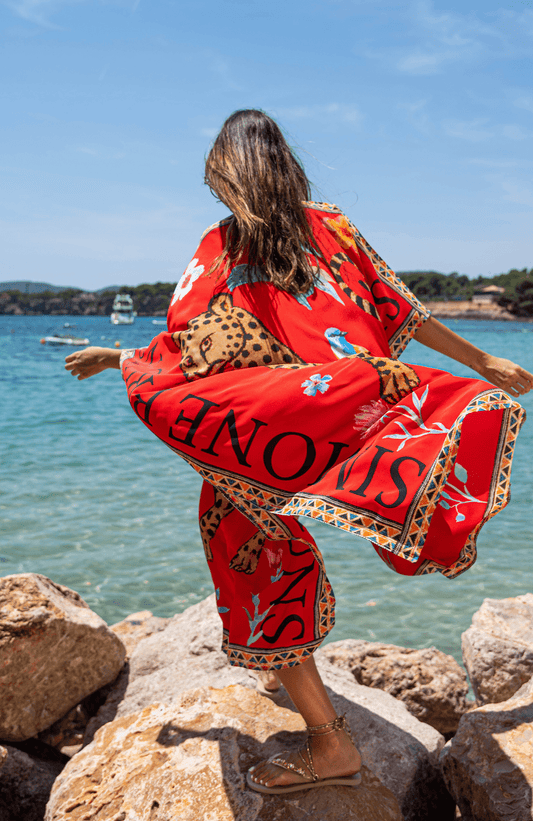 Leopard silk tunic red - Peggell