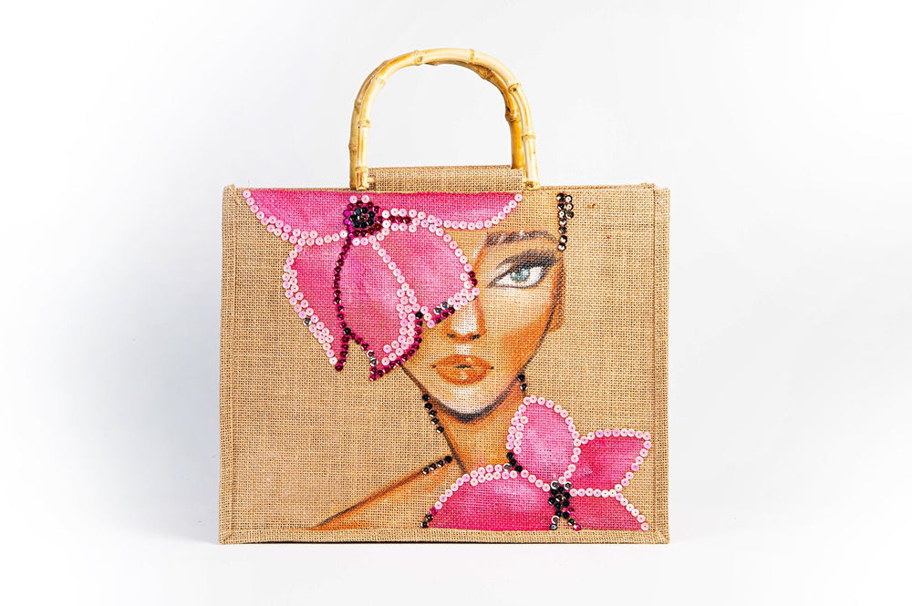Mimimako Jute bag - pink flower - Peggell