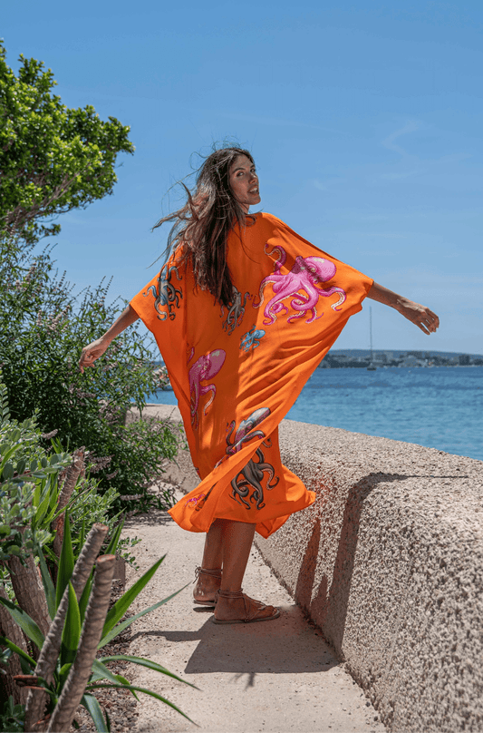 Orange octopus silk tunic - Peggell