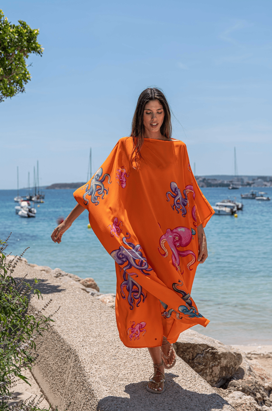 Orange octopus silk tunic - Peggell