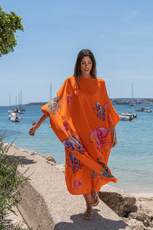 Orange octopus silk tunic - Peggell