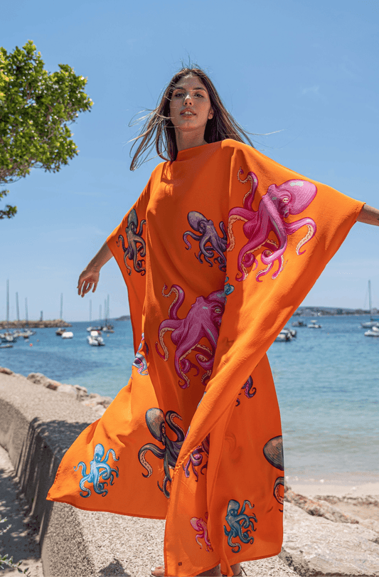 Orange octopus silk tunic - Peggell