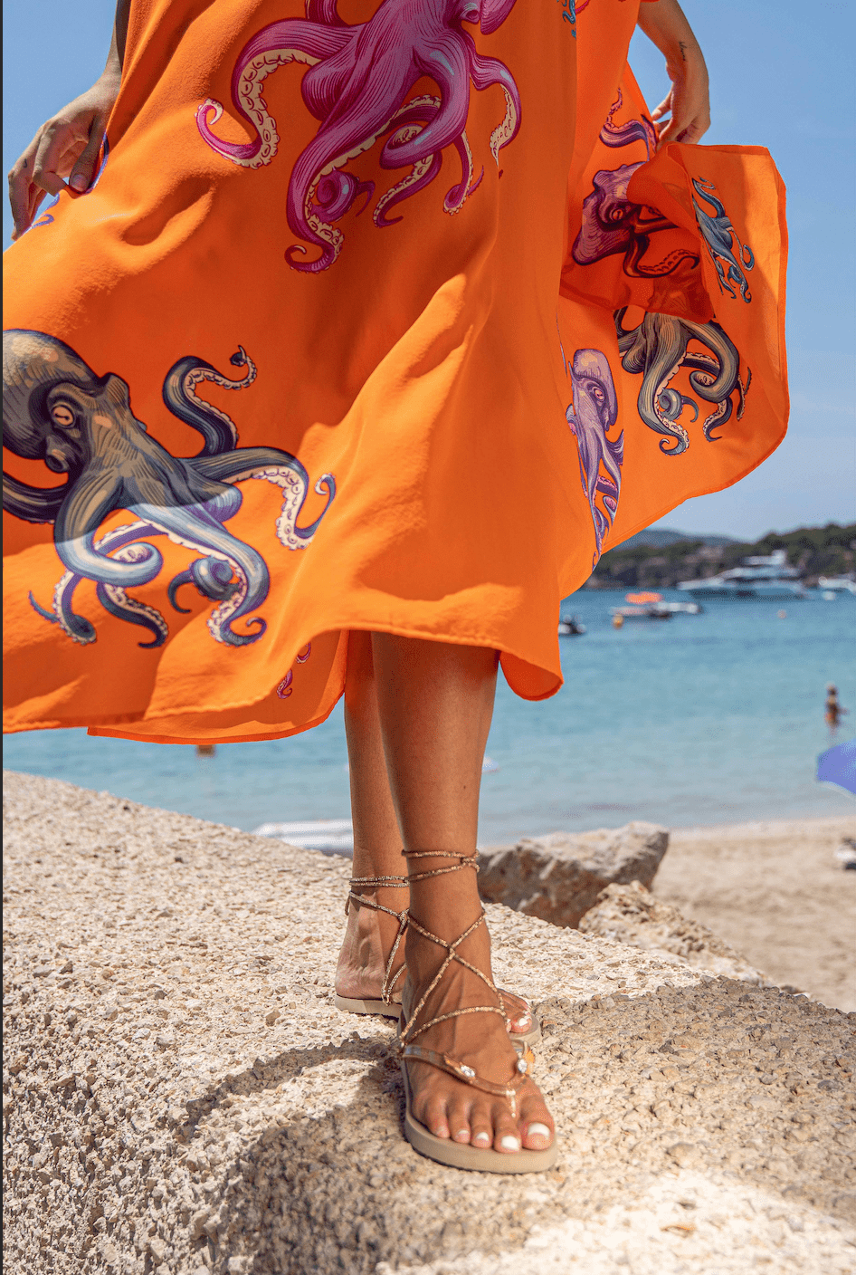 Orange octopus silk tunic - Peggell