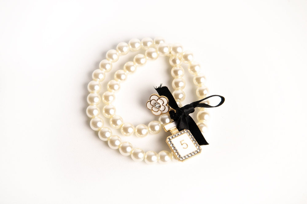 White pearl bracelet - flower - Peggell