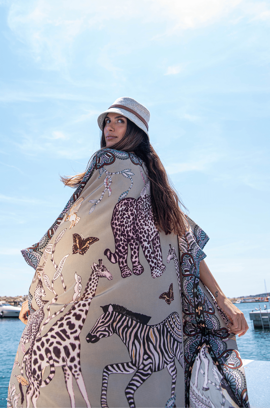Wildlife taupe silk tunic - Peggell