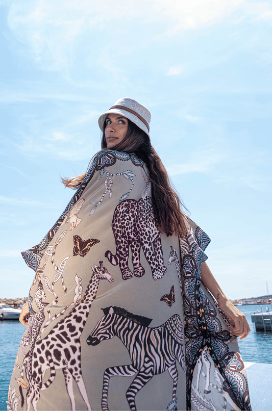 Wildlife taupe silk tunic - Peggell
